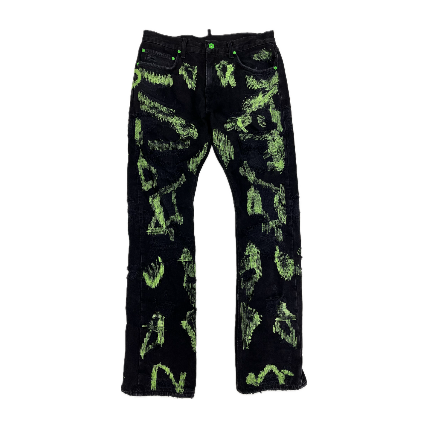 Vlone x Endless Embroidered And Distressed Denim Jeans Black/Green