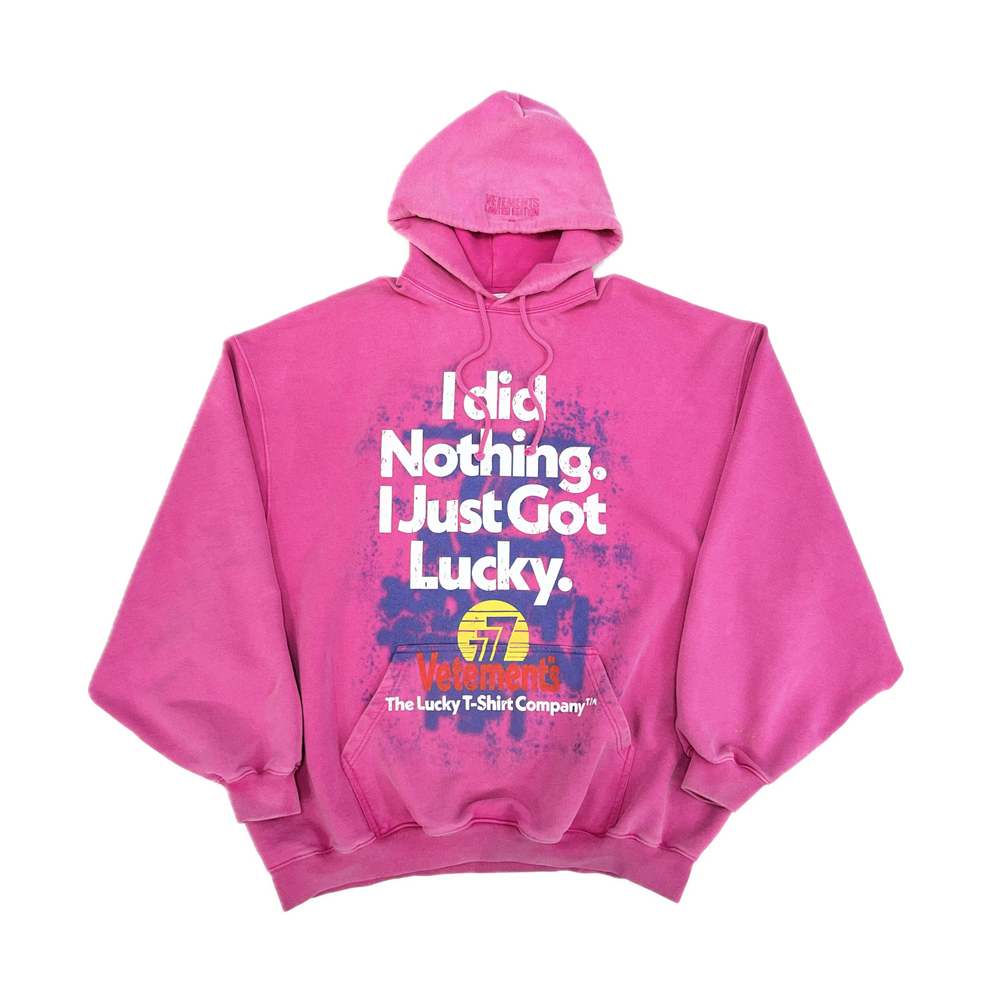 Vetements "I did Nothing. I Just Got Lucky." Hoodie Pink