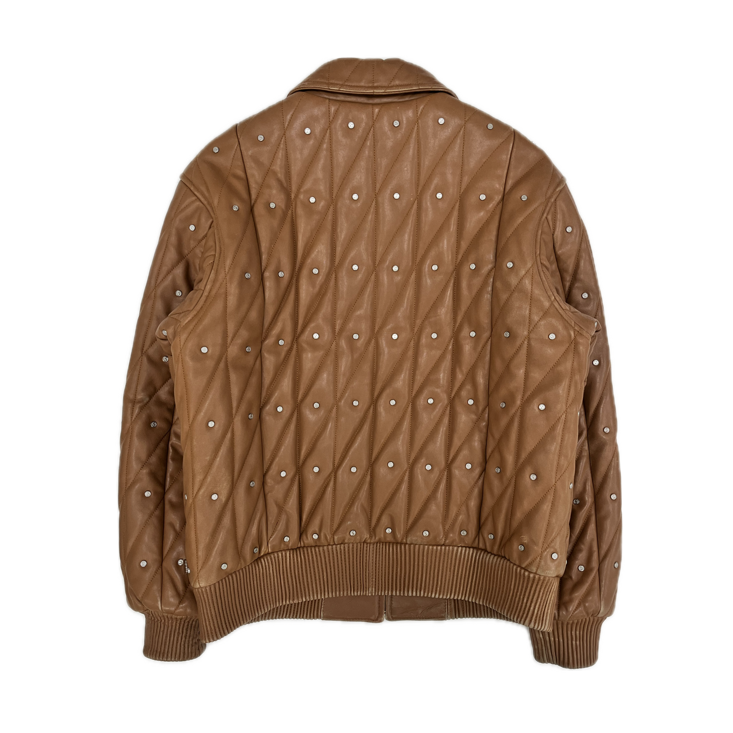 Supreme Quilted Studded Leather Jacket Light Brown