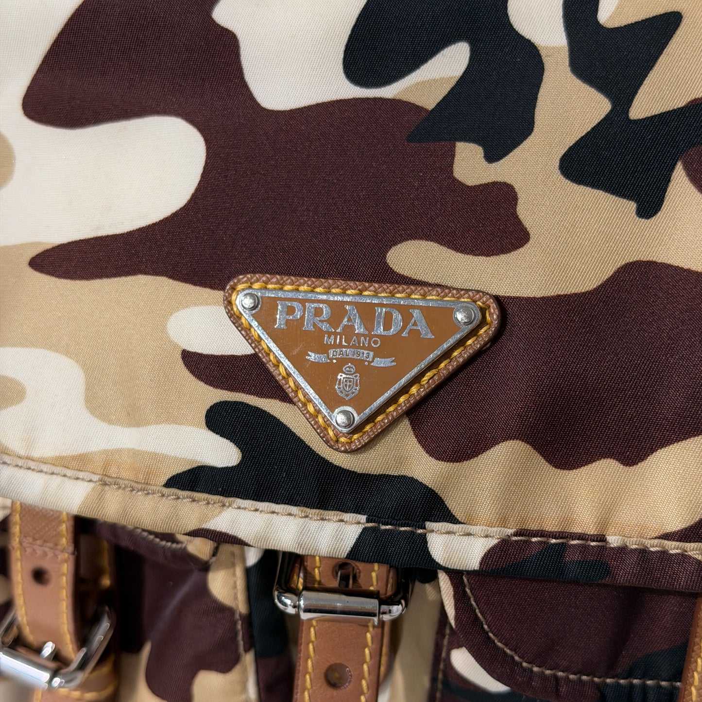 Prada Camouflage Print Multipocket Backpack Brown