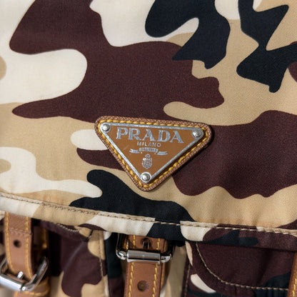 Prada Camouflage Print Multipocket Backpack Brown