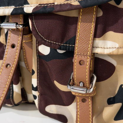 Prada Camouflage Print Multipocket Backpack Brown