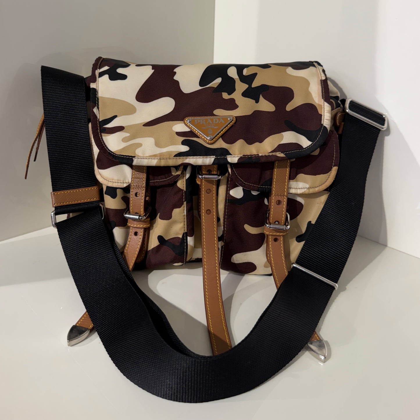 Prada Camouflage Print Multipocket Backpack Brown