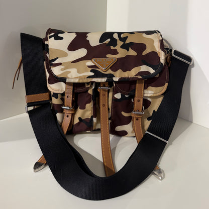 Prada Camouflage Print Multipocket Backpack Brown