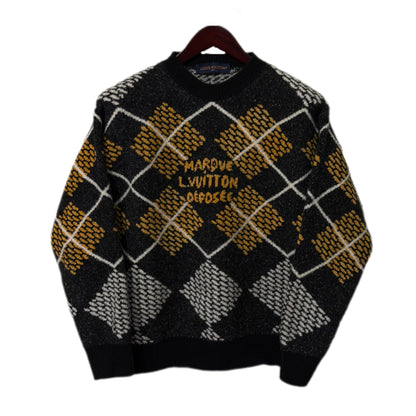 Louis Vuitton Déposée Argyle Wool Sweater Gray