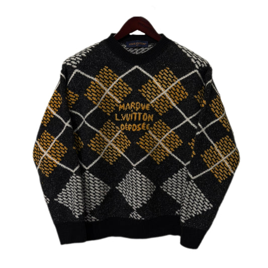 Louis Vuitton Déposée Argyle Wool Sweater Gray