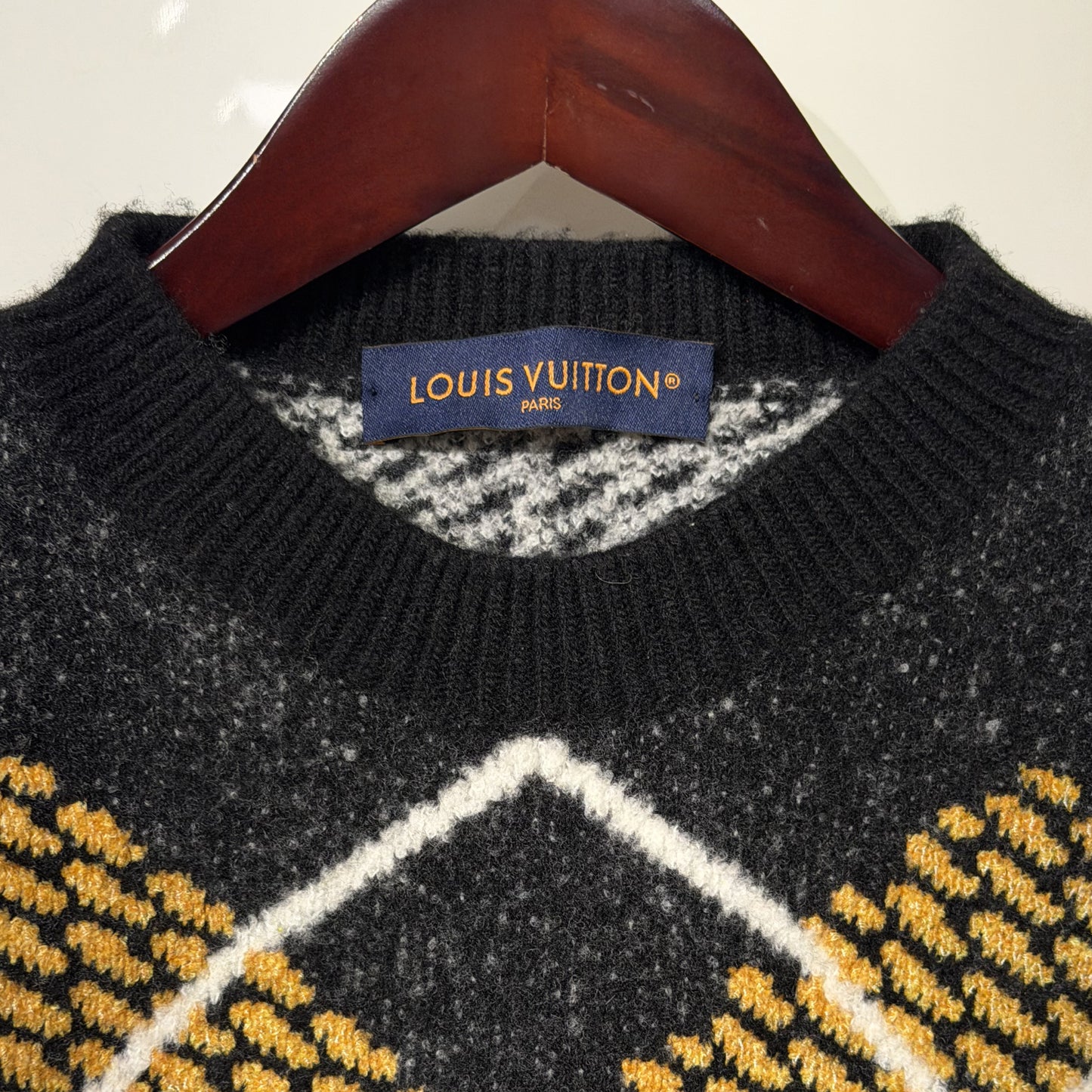 Louis Vuitton Déposée Argyle Wool Sweater Gray