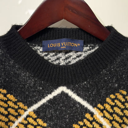 Louis Vuitton Déposée Argyle Wool Sweater Gray