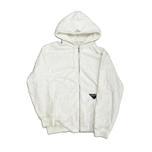 Prada Zip Terry Hoodie White