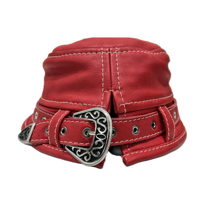 730la Leather Bucket Hat Red