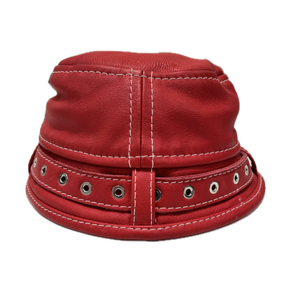 730la Leather Bucket Hat Red