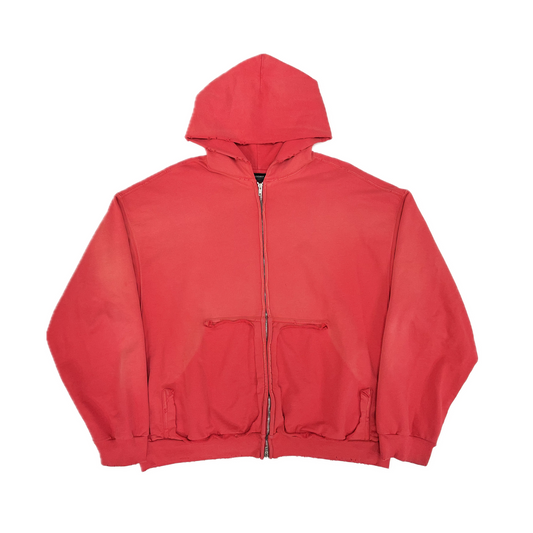 Balenciaga Tape Type Ripped Pocket Zip Up Hoodie Red