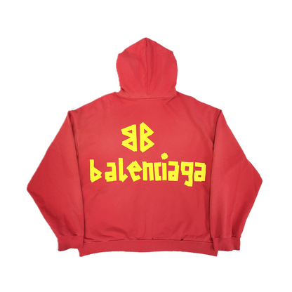 Balenciaga Tape Type Ripped Pocket Zip Up Hoodie Red