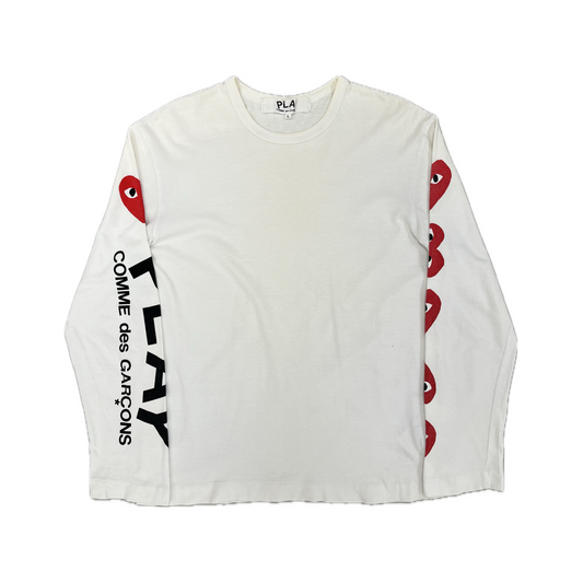 Comme des Garcons Logo Long Sleeve Tee White