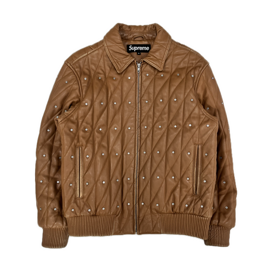 Supreme Quilted Studded Leather Jacket Light Brown