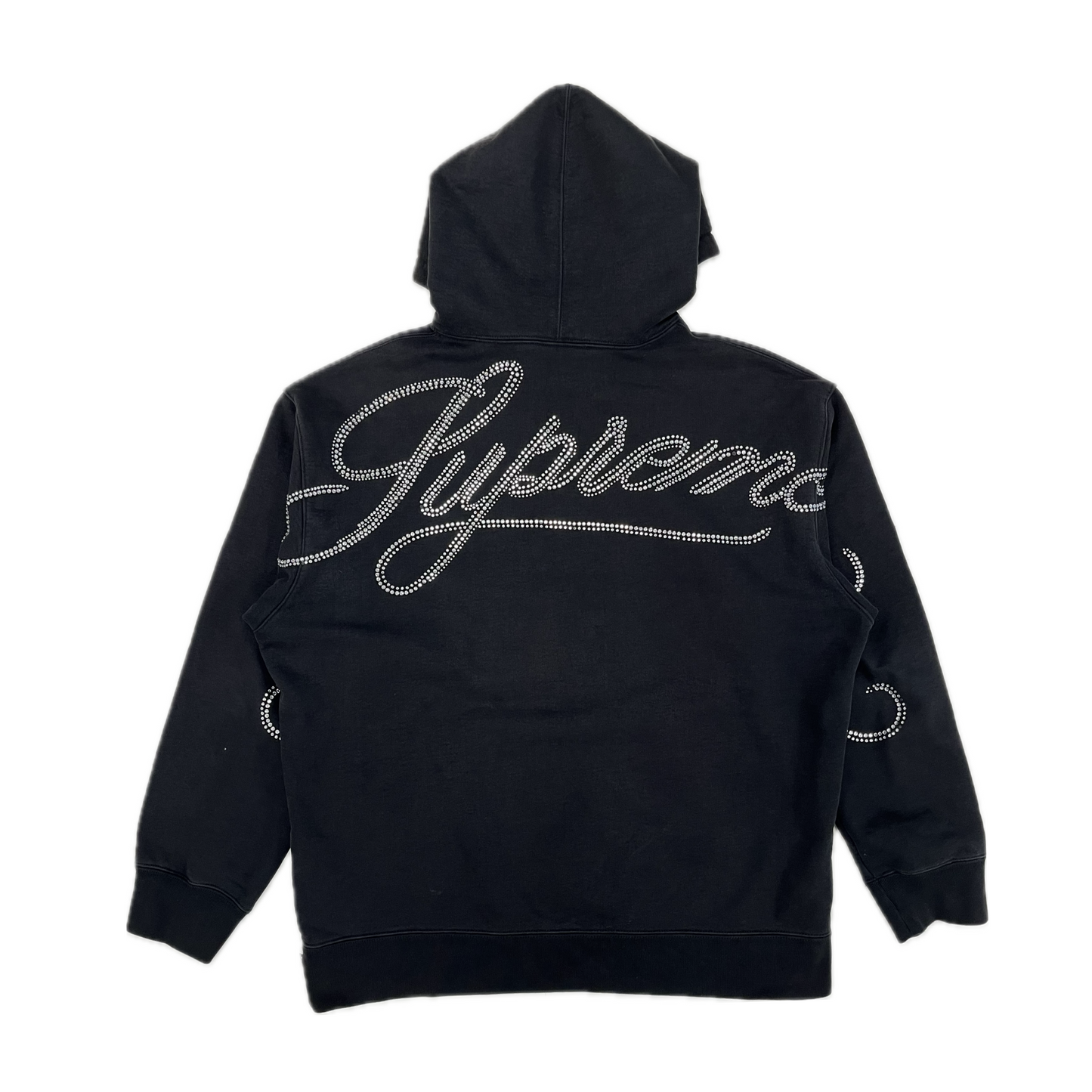 Supreme Rhinestone Script Hooded Sweatshirt Black